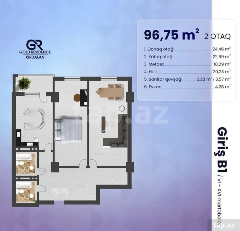 Satılır 2 otaqlı yeni tikili 97 m²