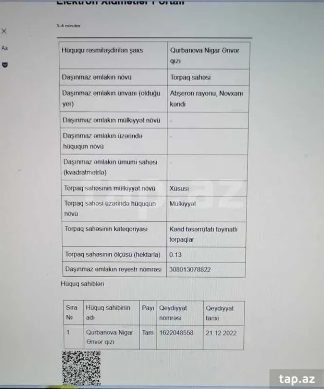 Satılır torpaq sahəsi