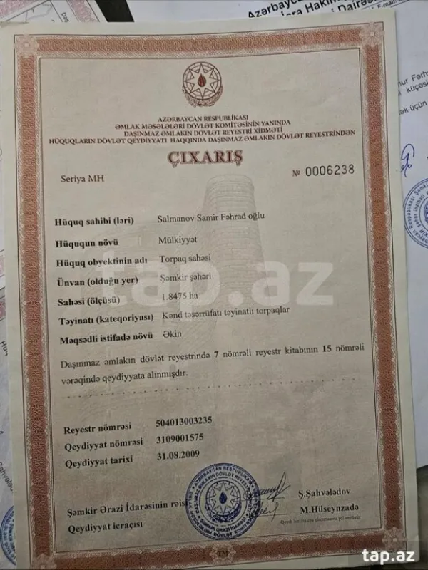 Satılır torpaq sahəsi