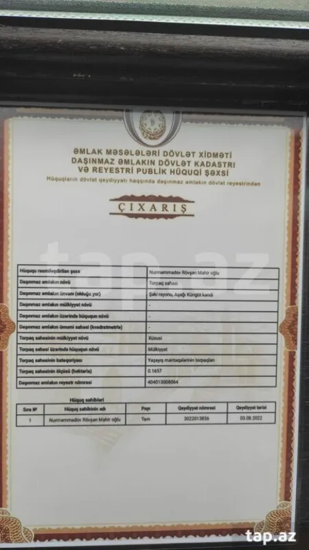 Satılır torpaq sahəsi