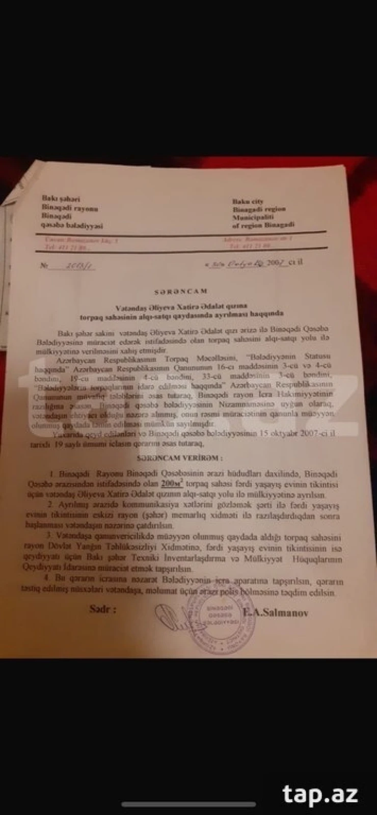 Satılır torpaq sahəsi