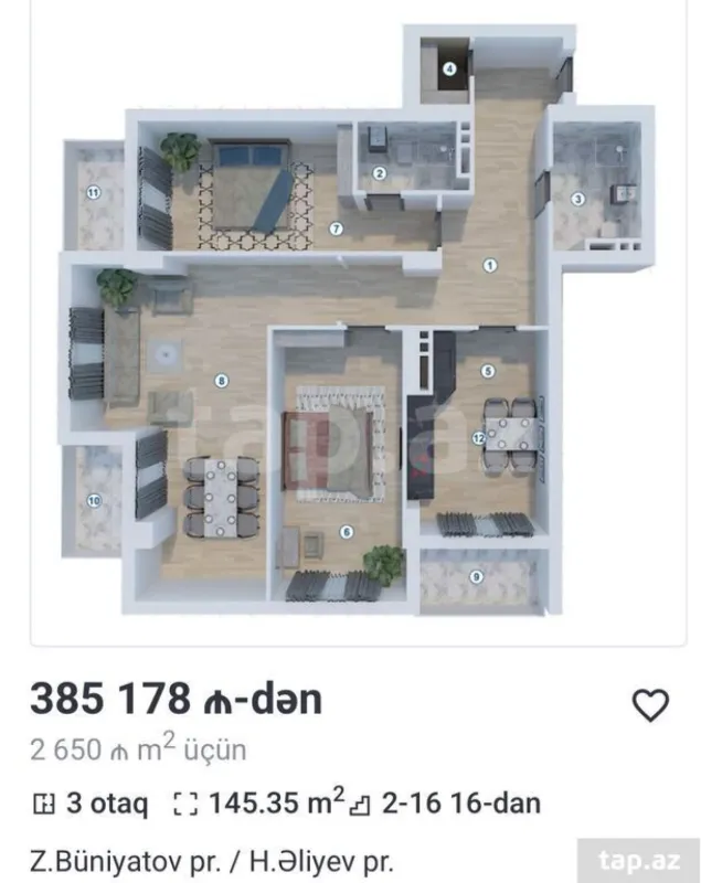 Satılır 3 otaqlı yeni tikili 145 m²