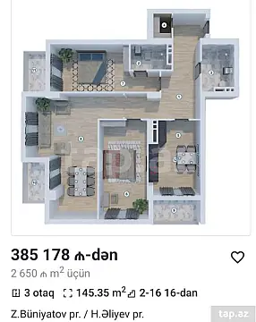 Satılır 3 otaqlı yeni tikili 145 m²