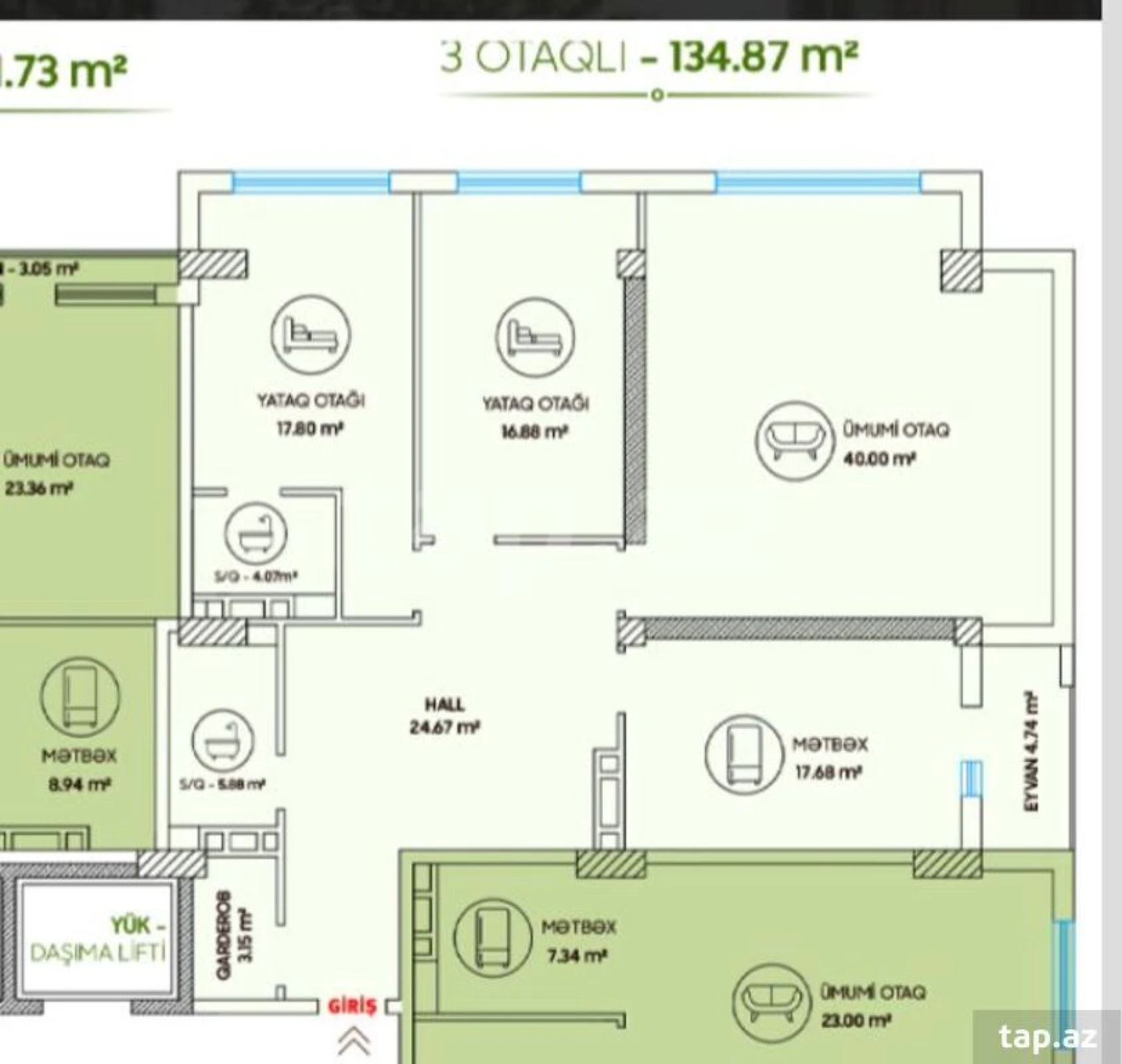 Satılır 3 otaqlı yeni tikili 135 m²