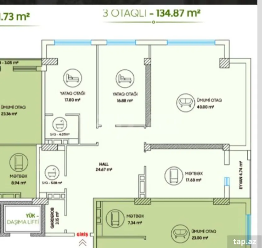 Satılır 3 otaqlı yeni tikili 135 m²