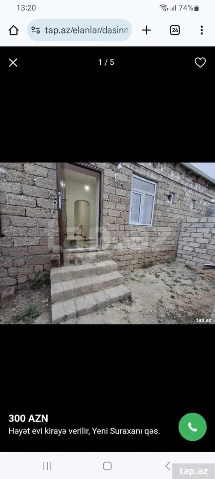 Kirayə verilir 2 otaqlı həyət evi