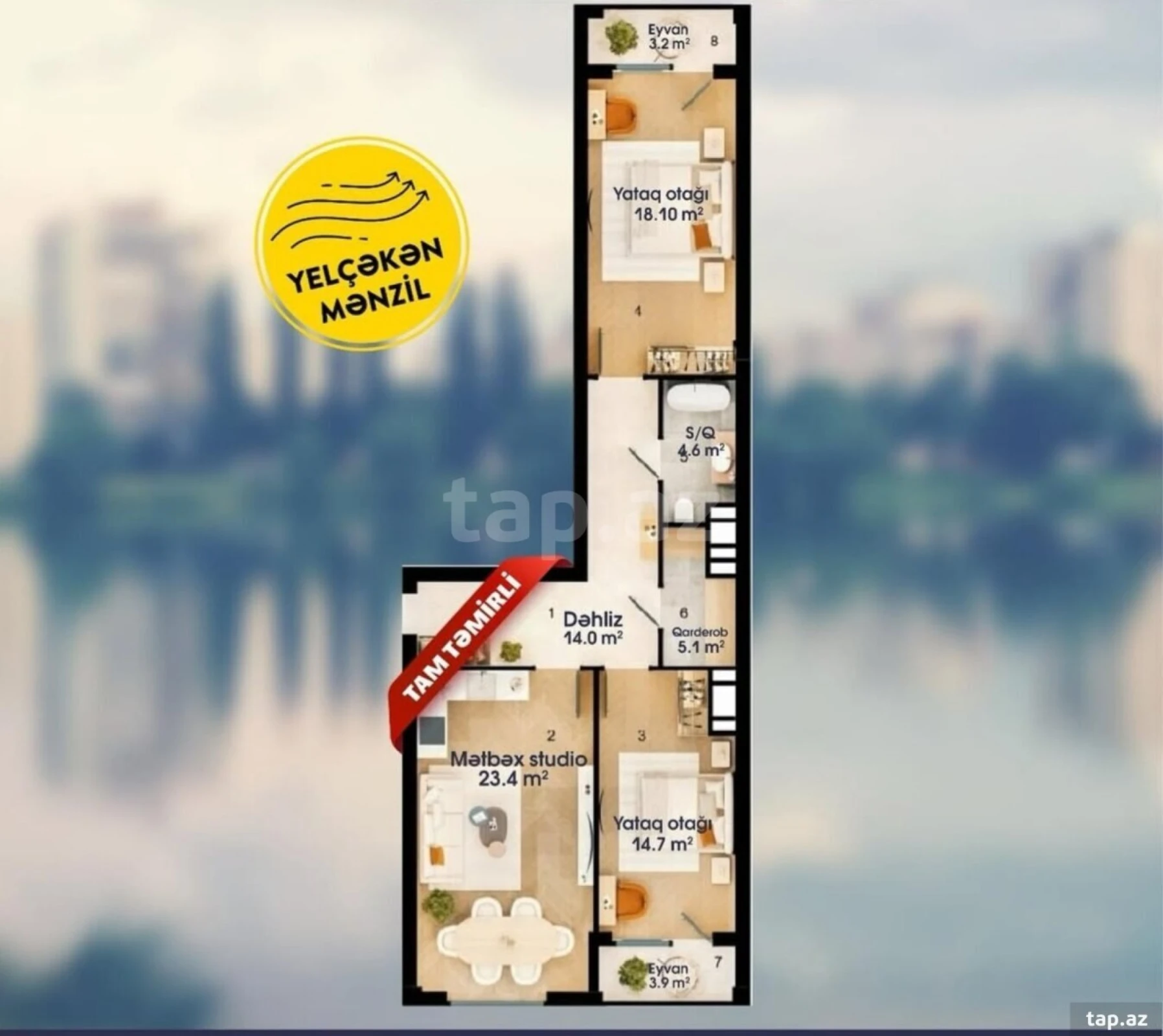Satılır 3 otaqlı yeni tikili 88 m²