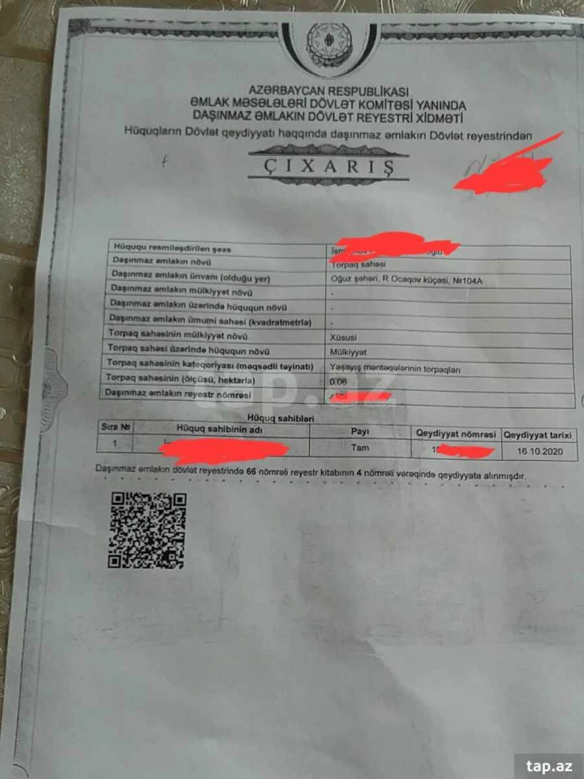 Satılır torpaq sahəsi