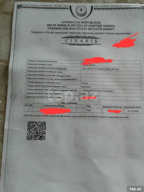 Satılır torpaq sahəsi