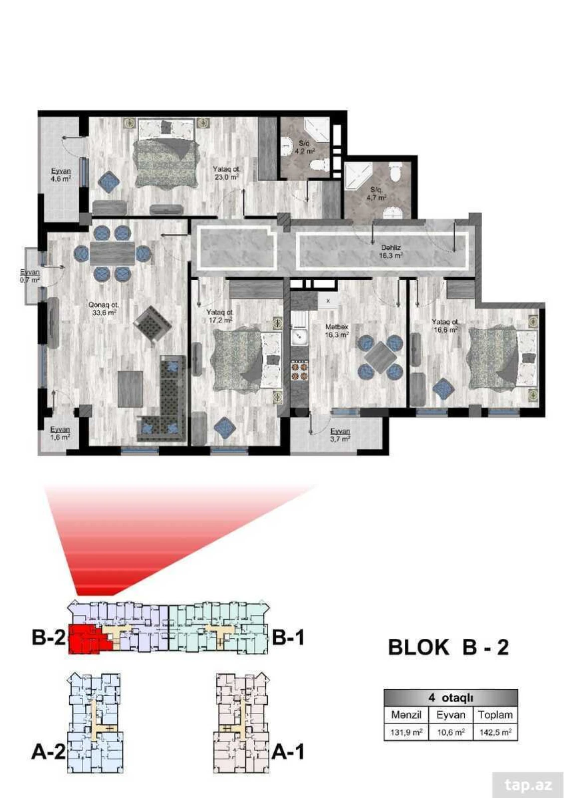 Satılır 4 otaqlı yeni tikili 142.5 m²