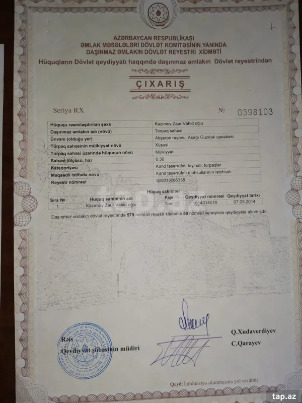 Satılır torpaq sahəsi