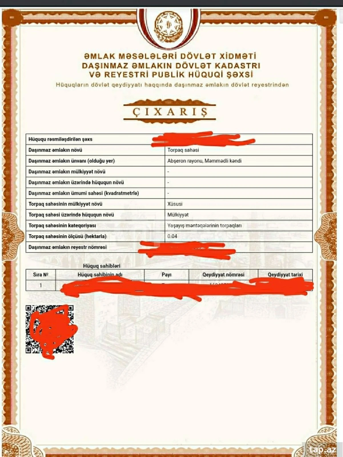 Satılır torpaq sahəsi