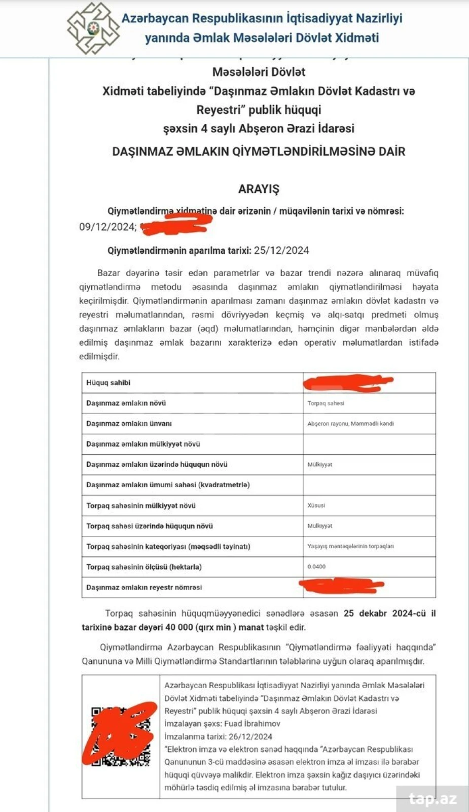 Satılır torpaq sahəsi