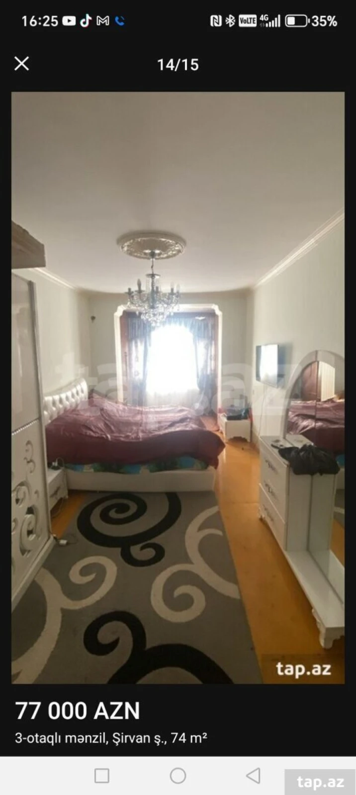 Satılır 3 otaqlı mənzil 74 m²