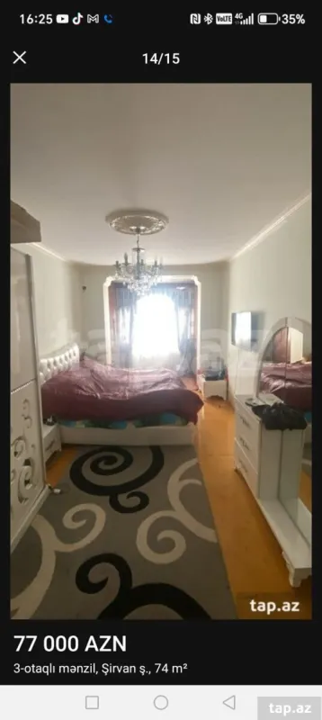 Satılır 3 otaqlı mənzil 74 m²
