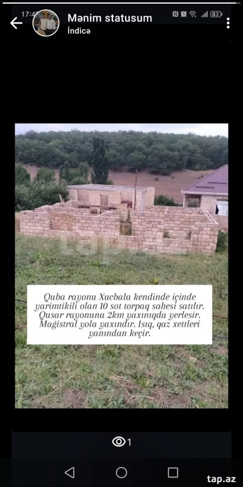 Satılır torpaq sahəsi