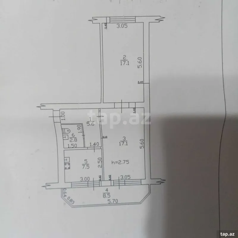 Satılır 2 otaqlı mənzil 58 m²