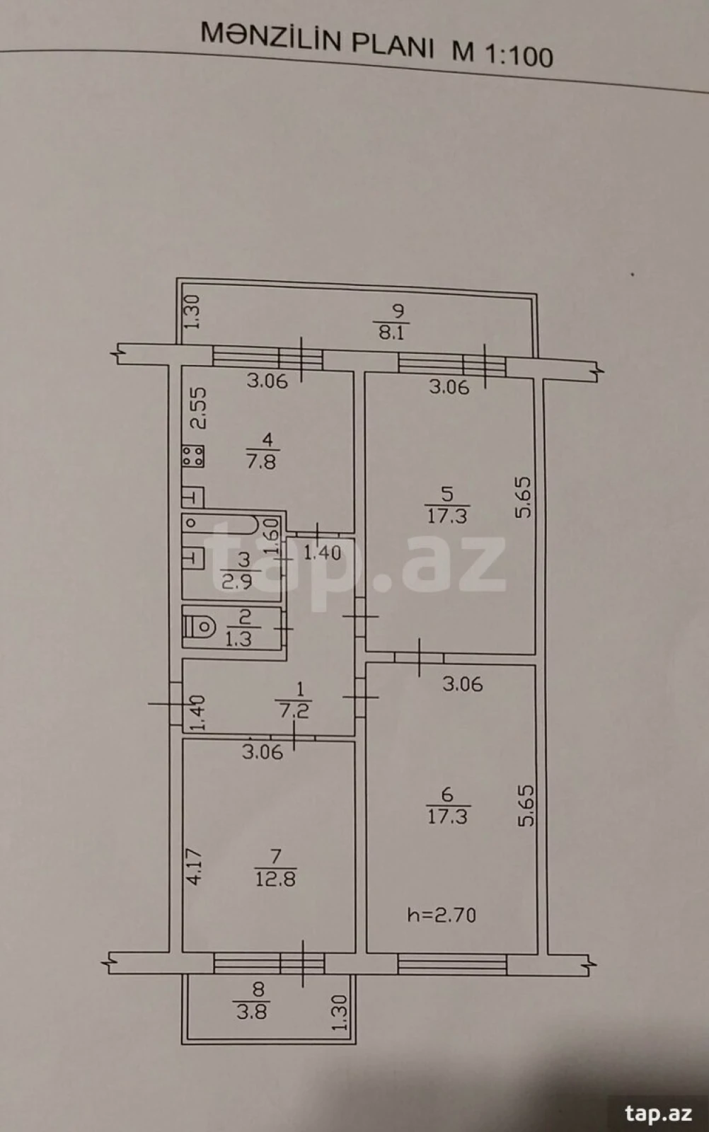 Satılır 3 otaqlı mənzil 70 m²