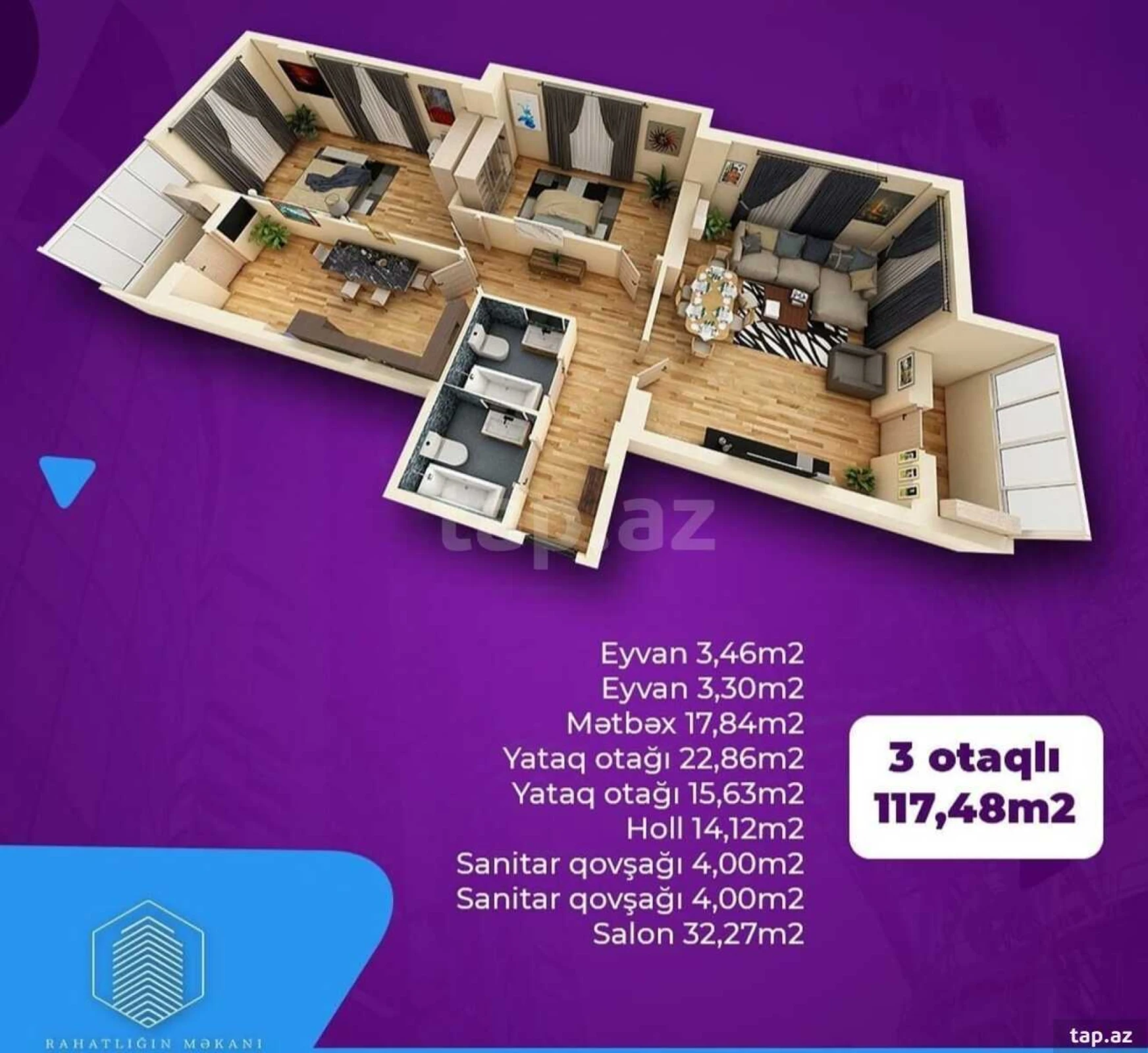 Satılır 3 otaqlı yeni tikili 118 m²