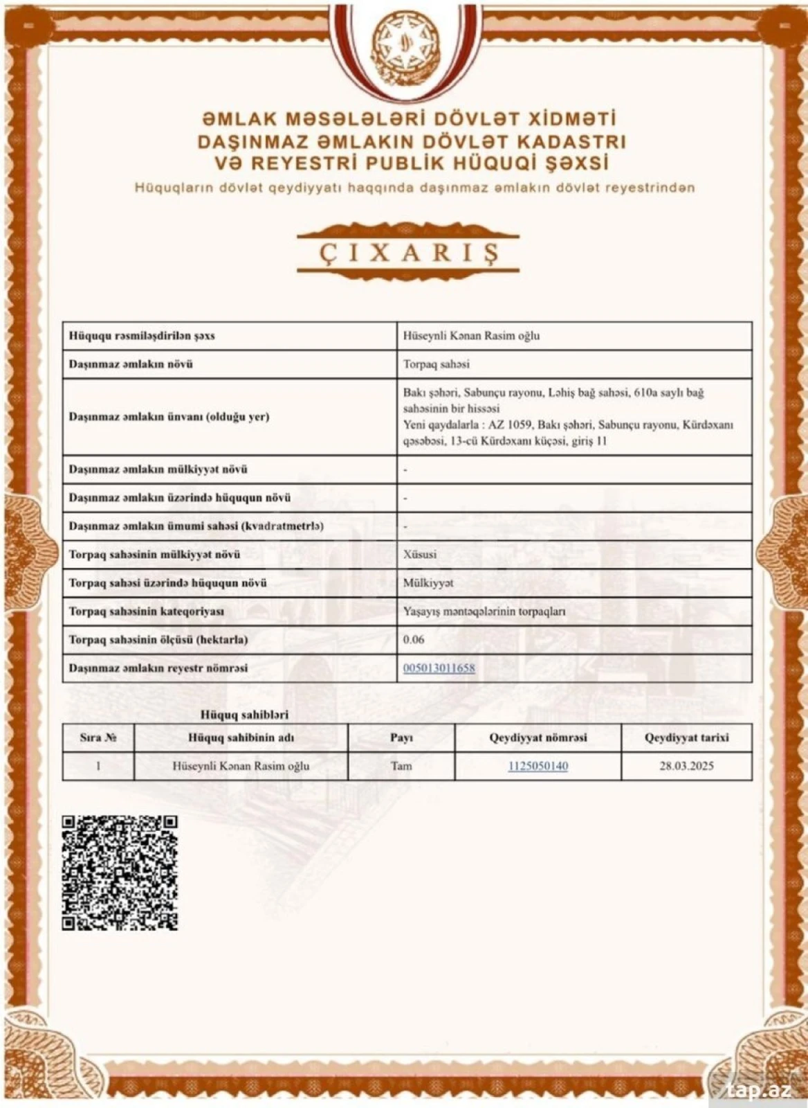 Satılır torpaq sahəsi