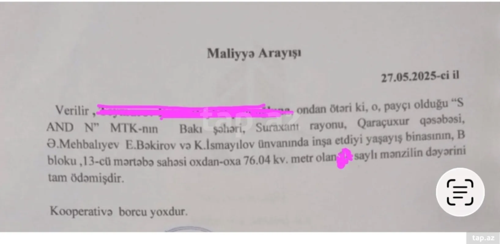 Satılır 2 otaqlı yeni tikili 76 m²
