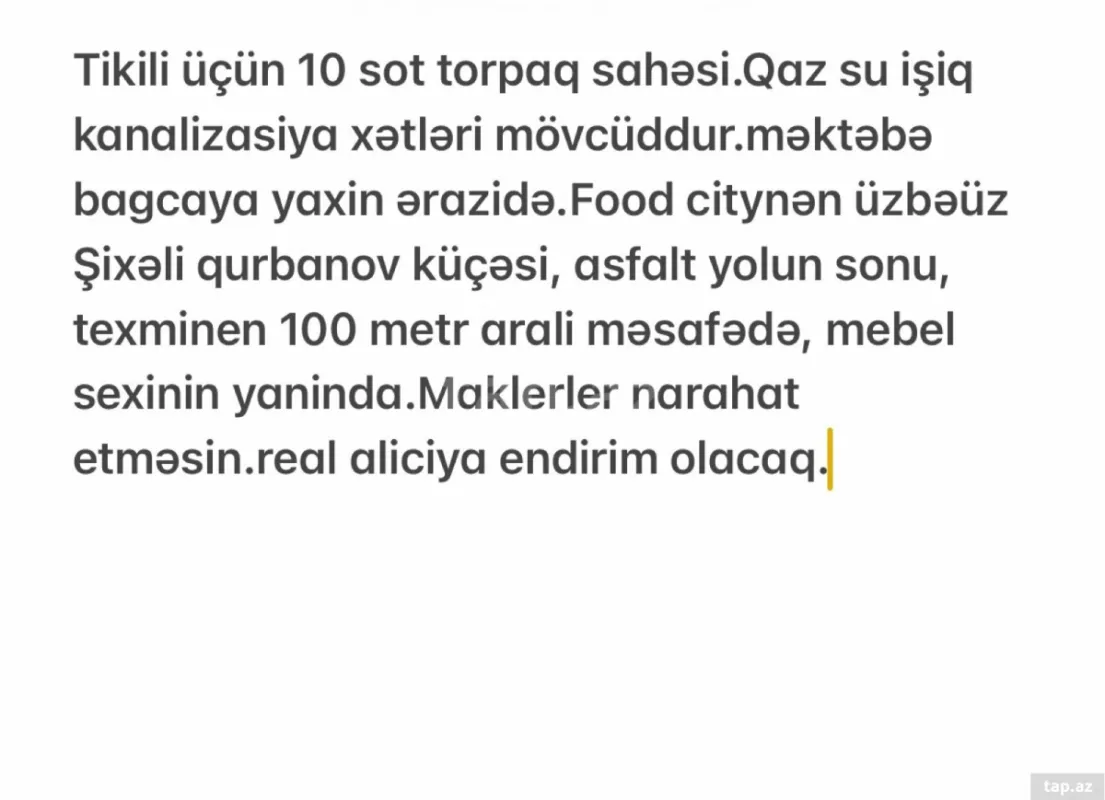 Satılır torpaq sahəsi