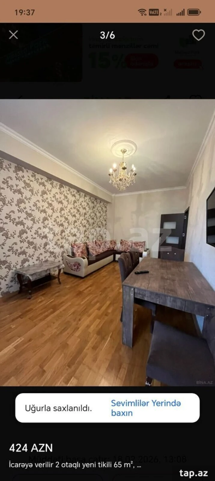 Kirayə verilir 2 otaqlı mənzil 60 m²