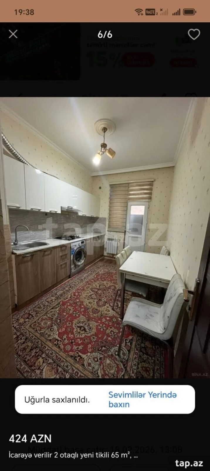 Kirayə verilir 2 otaqlı mənzil 60 m²