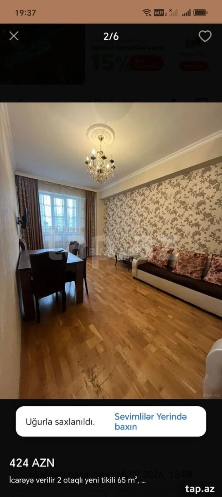 Kirayə verilir 2 otaqlı mənzil 60 m²