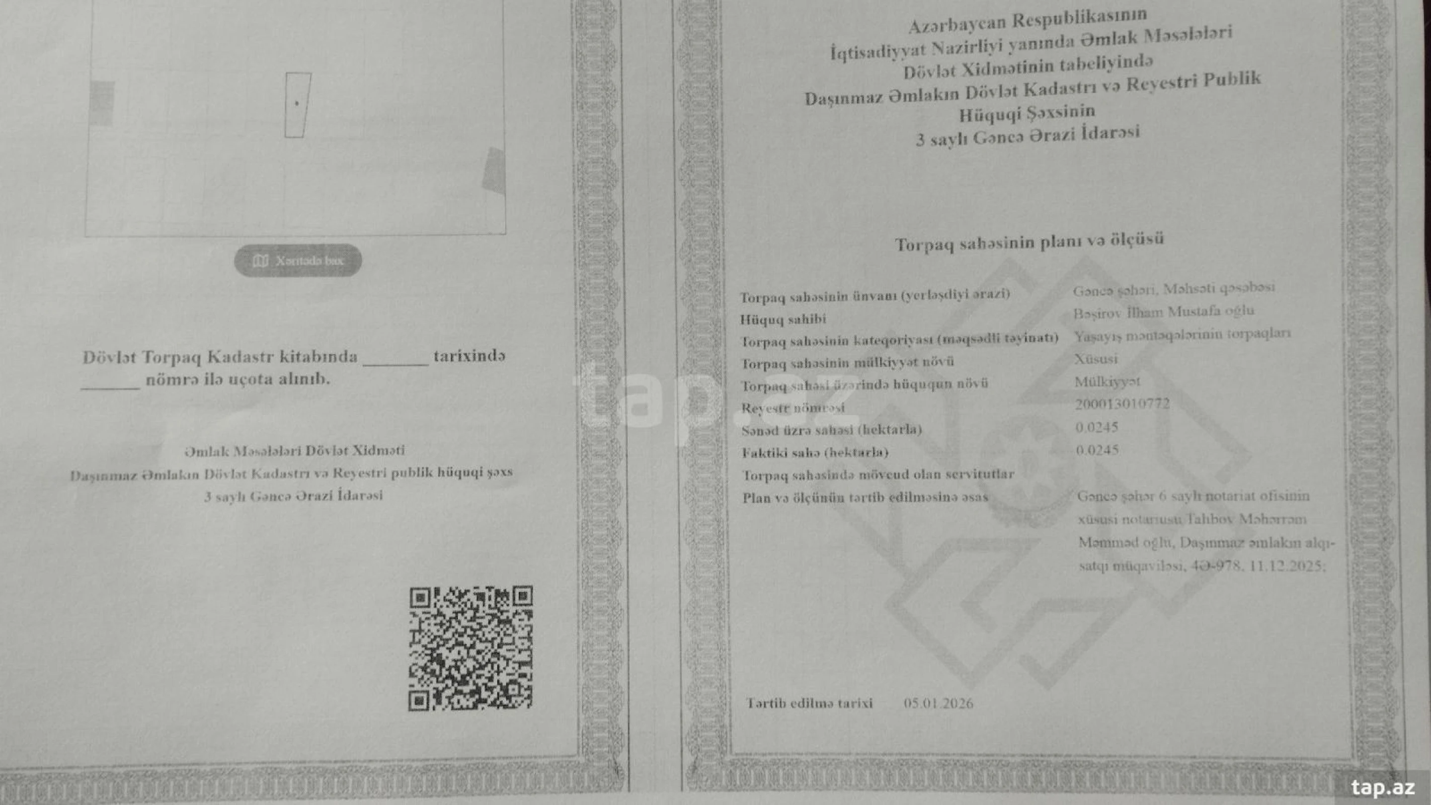 Satılır torpaq sahəsi