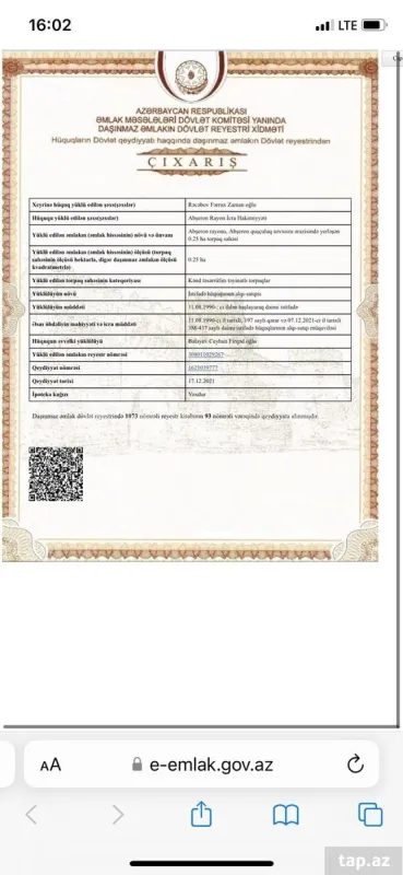 Satılır torpaq sahəsi