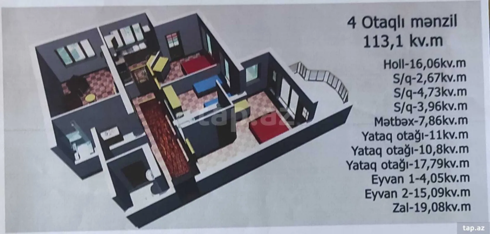 Satılır 4 otaqlı yeni tikili 113.1 m²