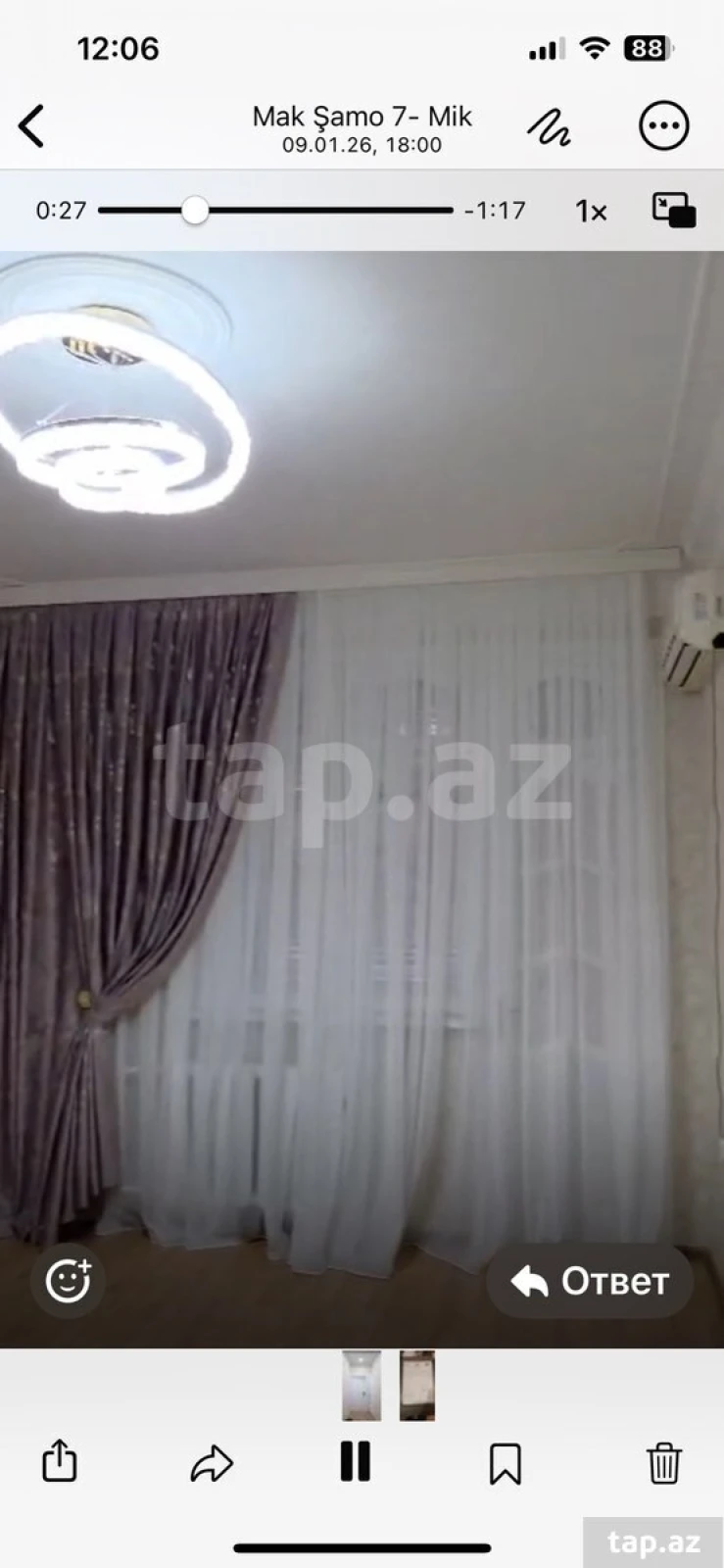 Satılır 2 otaqlı mənzil 55 m²