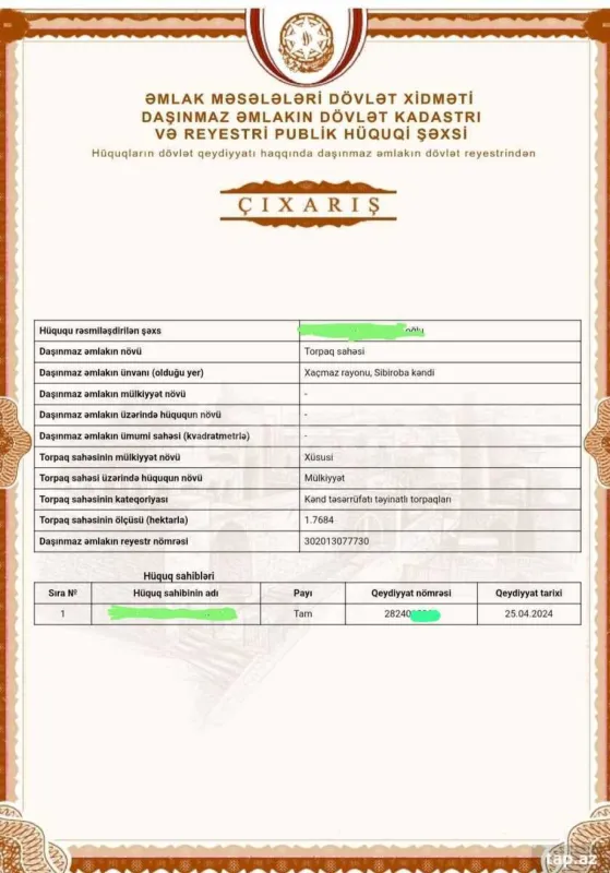 Satılır torpaq sahəsi