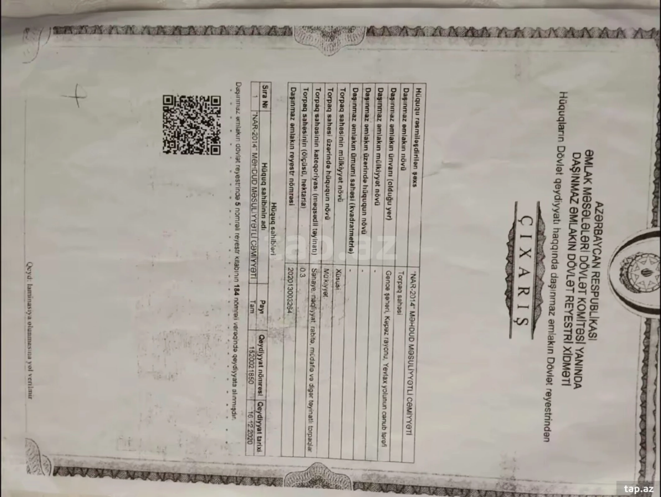 Satılır torpaq sahəsi