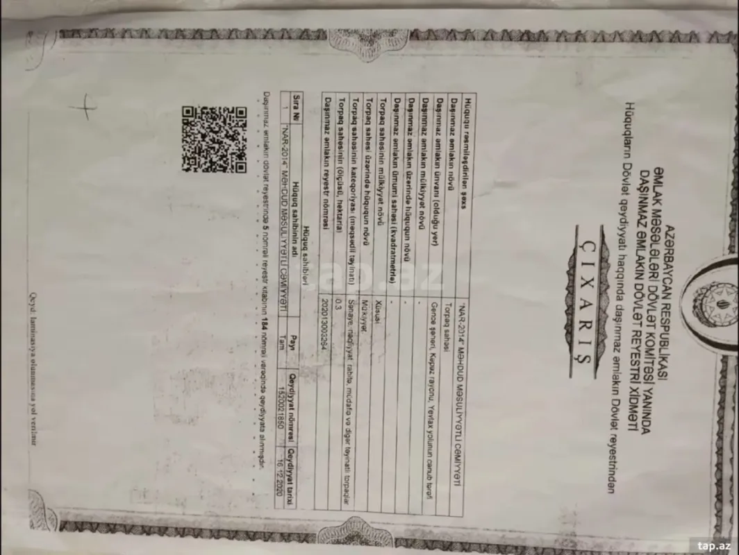 Satılır torpaq sahəsi