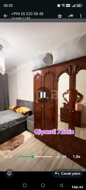 Satılır 4 otaqlı mənzil 65 m²
