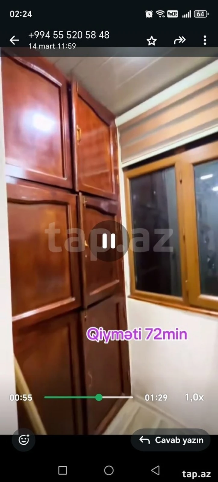 Satılır 4 otaqlı mənzil 65 m²