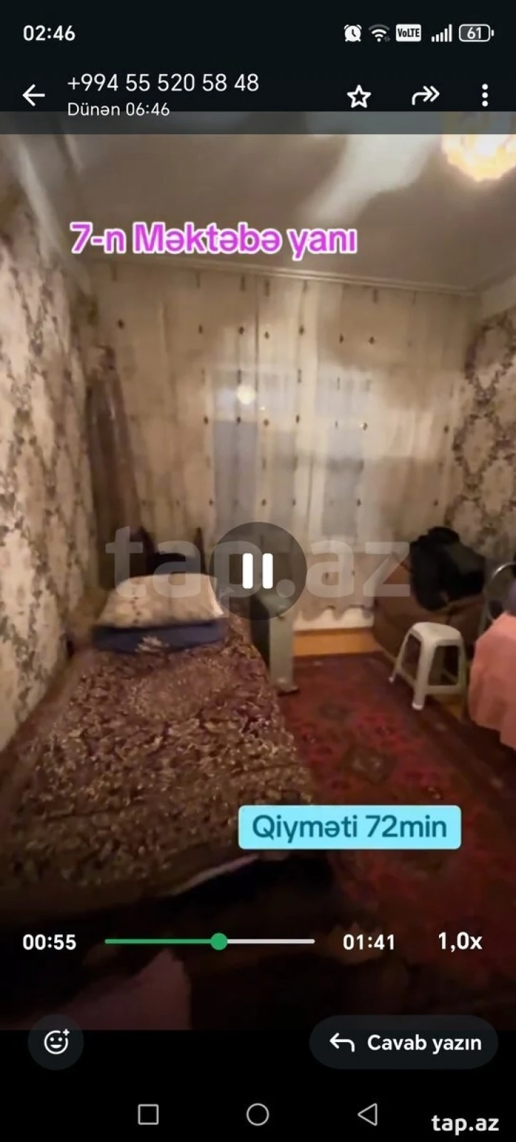 Satılır 3 otaqlı mənzil 64 m²