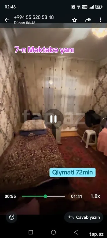 Satılır 3 otaqlı mənzil 64 m²