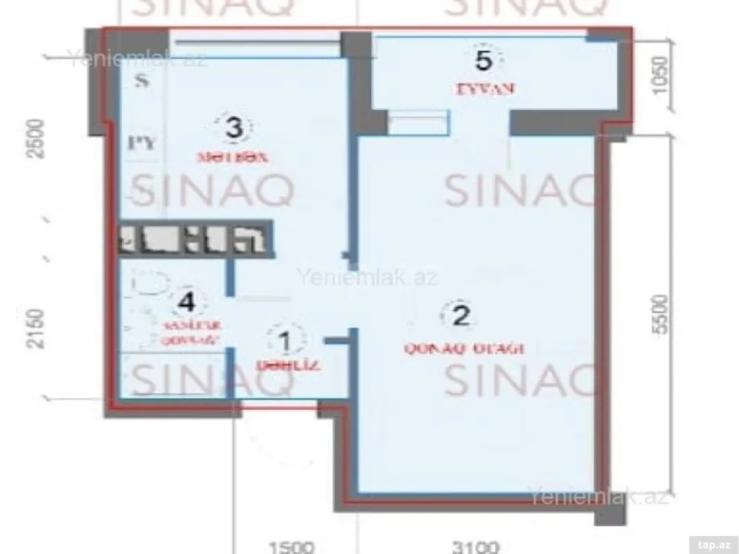 Satılır 1 otaqlı yeni tikili 44 m²