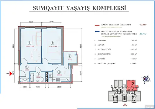 Kirayə verilir 2 otaqlı yeni tikili 72 m²