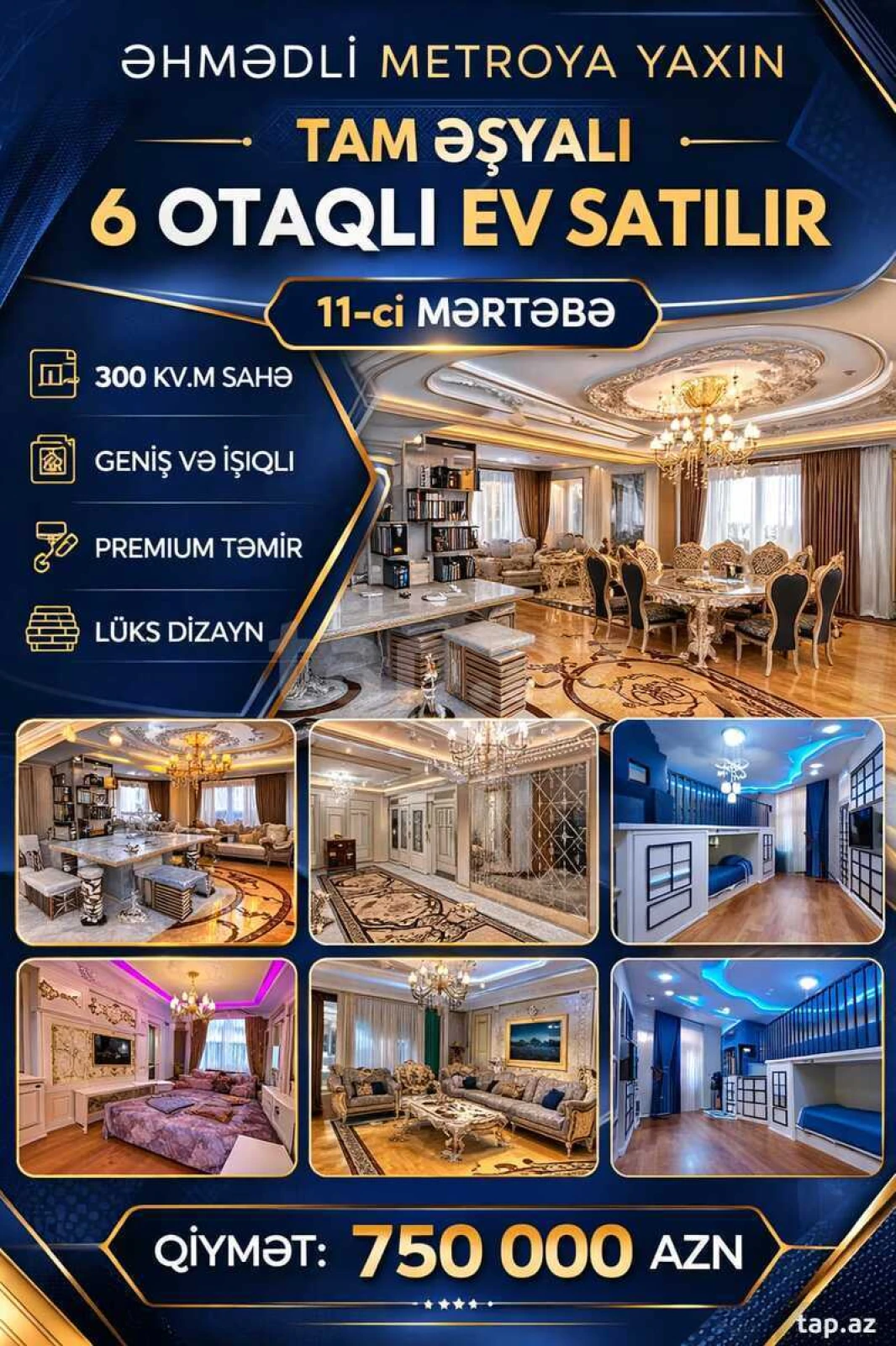 Satılır 6 otaqlı yeni tikili 300 m²