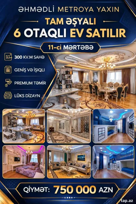 Satılır 6 otaqlı yeni tikili 300 m²