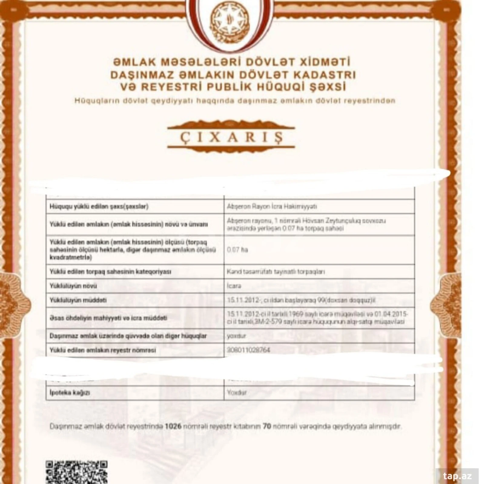 Satılır torpaq sahəsi