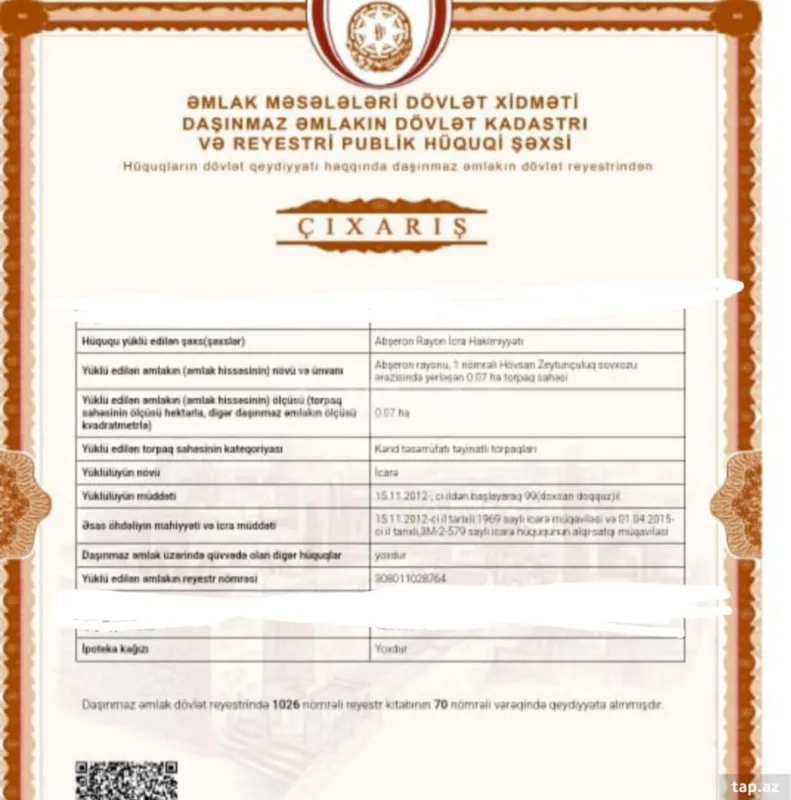 Satılır torpaq sahəsi