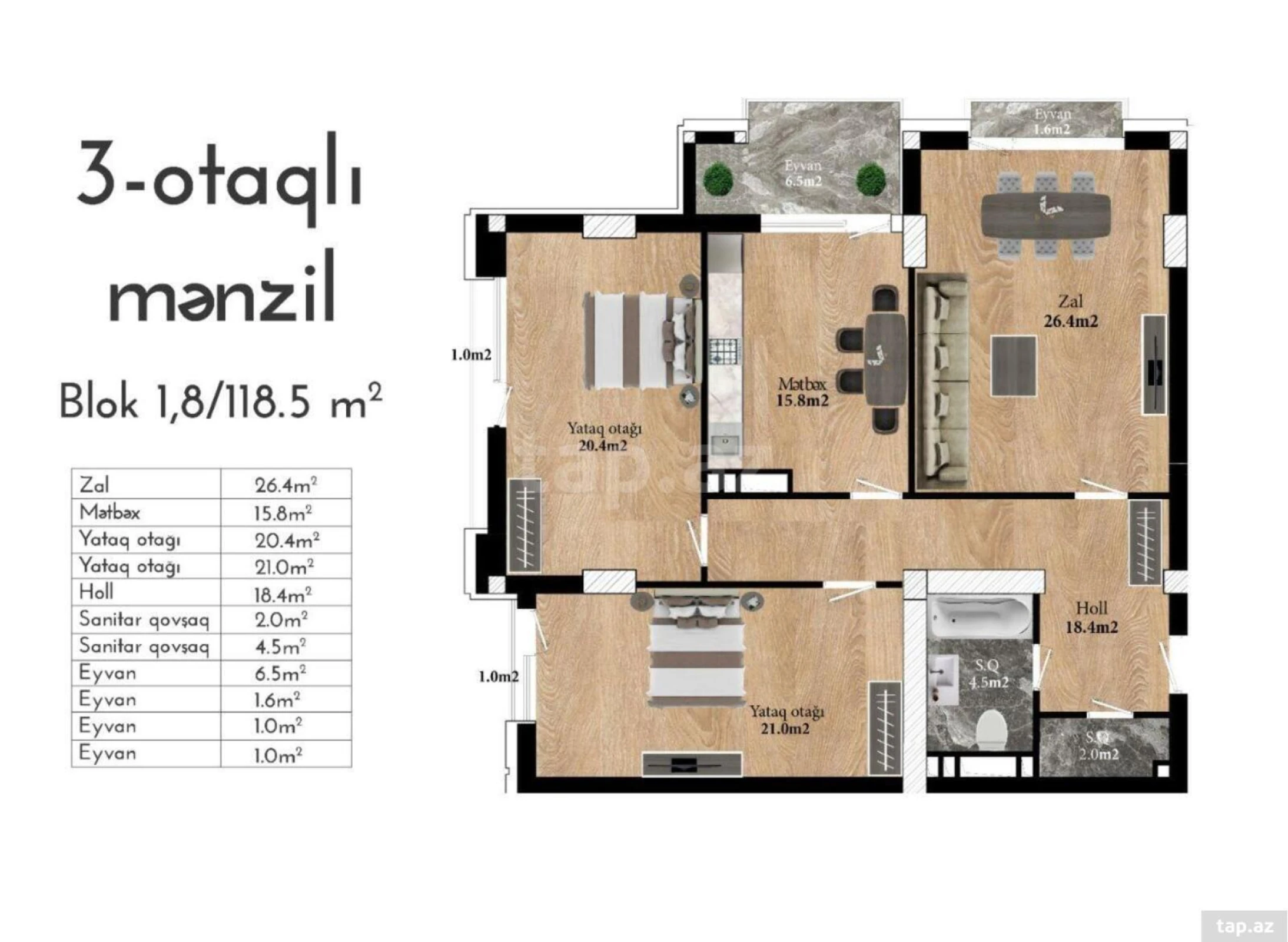 Satılır 3 otaqlı yeni tikili 118.5 m²