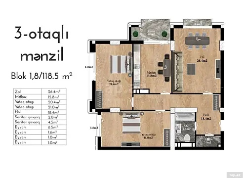 Satılır 3 otaqlı yeni tikili 118.5 m²
