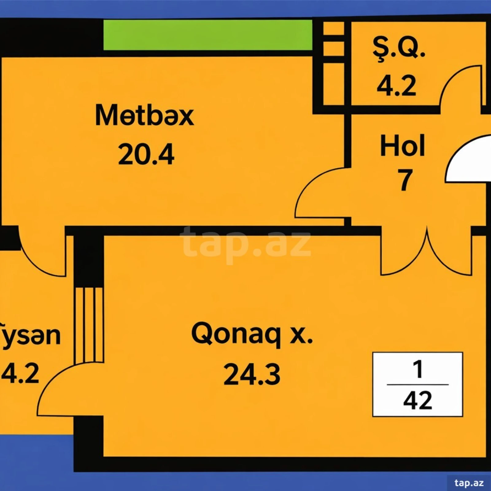 Satılır 1 otaqlı yeni tikili 62 m²