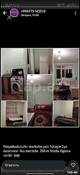 Kirayə verilir 1 otaqlı mənzil 50 m² — Gəncə 1 otaq 50.00 m²